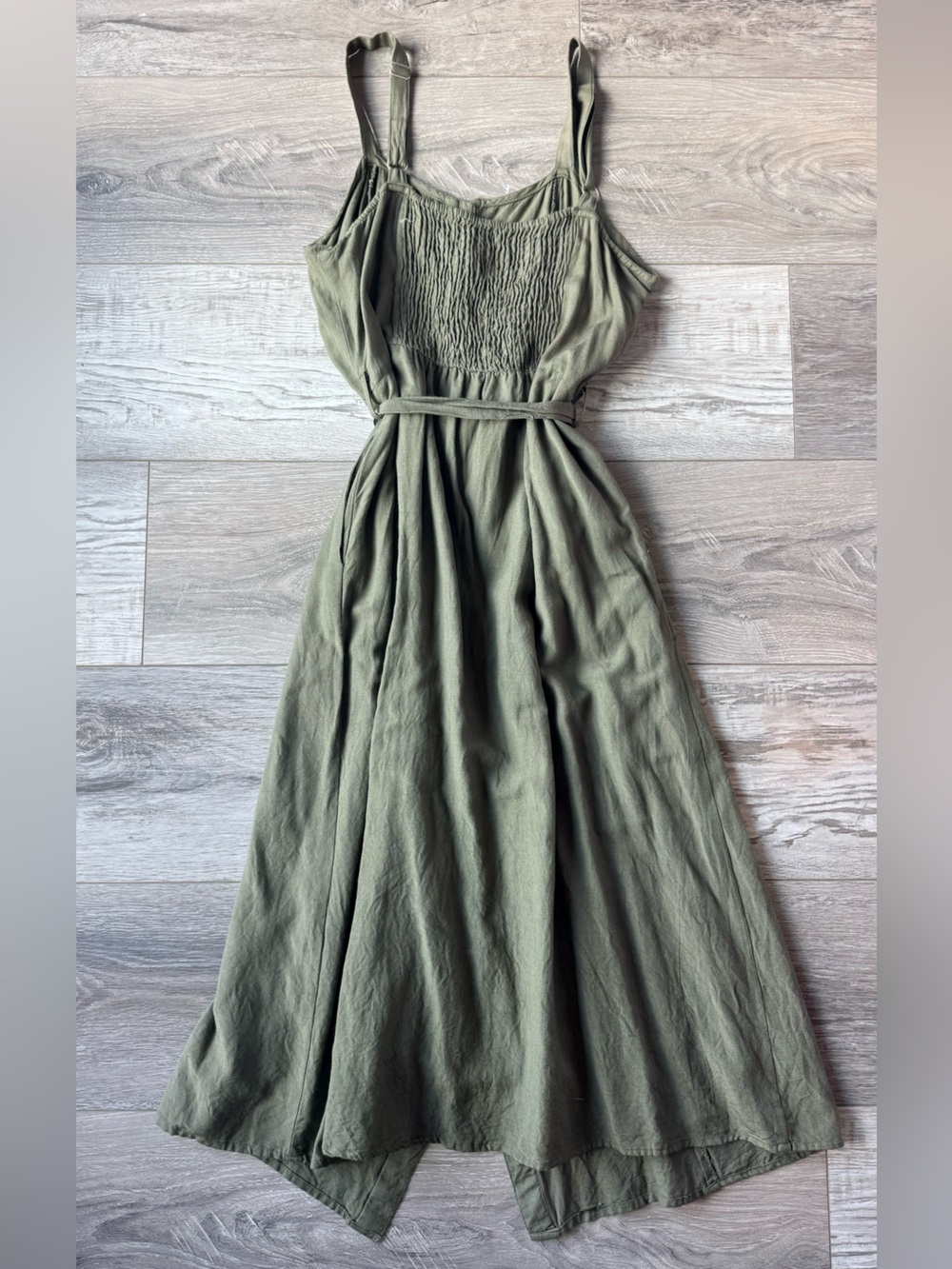 Daytrip Olive Green Button Front Midi Dress Women’s Small Tie Waist Boho - Picture 2 of 3